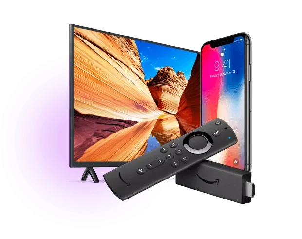 TV, smartphone, and Firestick used to install and watch IPTV TV app